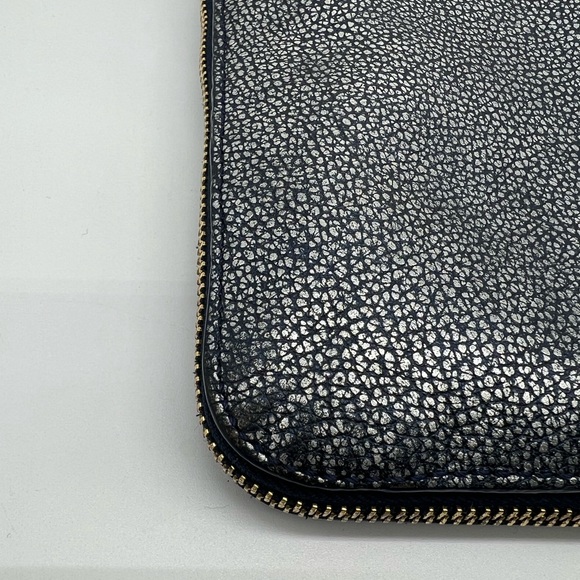 COLE HAAN Village Sheila Blue Metallic Pebbled Leather Expandable Crossbody Bag - Picture 9 of 17